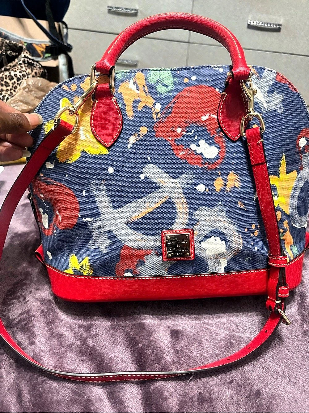 Dooney & Bourke Graffiti Paint Splatter Zip Satchel Blue & Red